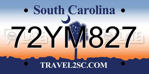 72YM827 South Carolina License Plate