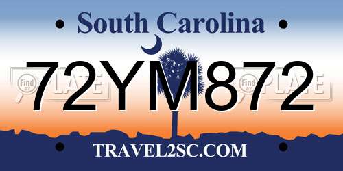 72YM872 South Carolina License Plate