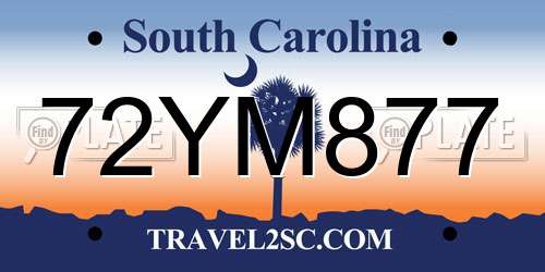 72YM877 South Carolina License Plate