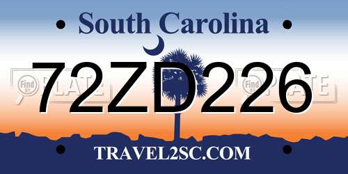 72ZD226 South Carolina License Plate