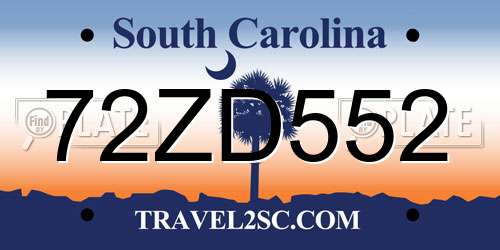 72ZD552 South Carolina License Plate