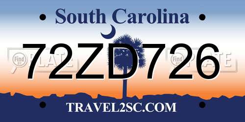 72ZD726 South Carolina License Plate