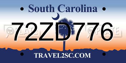 72ZD776 South Carolina License Plate