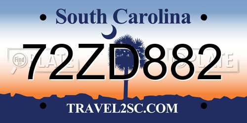 72ZD882 South Carolina License Plate