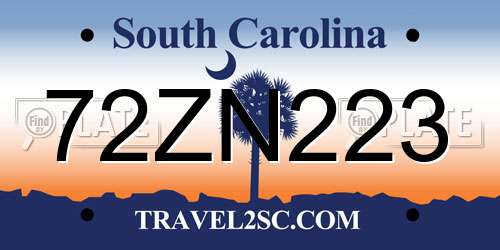 72ZN223 South Carolina License Plate