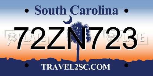 72ZN723 South Carolina License Plate