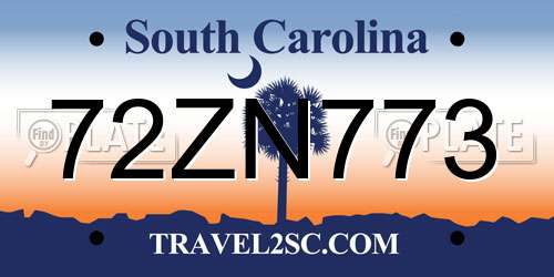 72ZN773 South Carolina License Plate