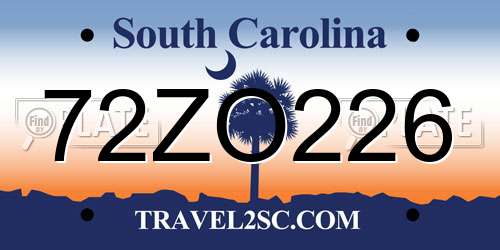 72ZO226 South Carolina License Plate