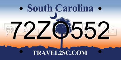72ZO552 South Carolina License Plate