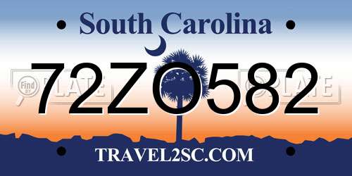 72ZO582 South Carolina License Plate
