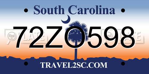 72ZO598 South Carolina License Plate