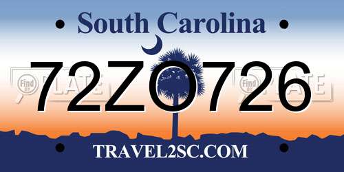 72ZO726 South Carolina License Plate