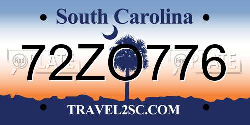 72ZO776 South Carolina License Plate