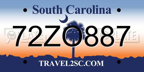 72ZO887 South Carolina License Plate