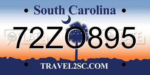 72ZO895 South Carolina License Plate