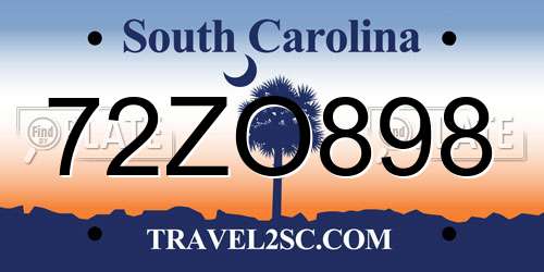 72ZO898 South Carolina License Plate