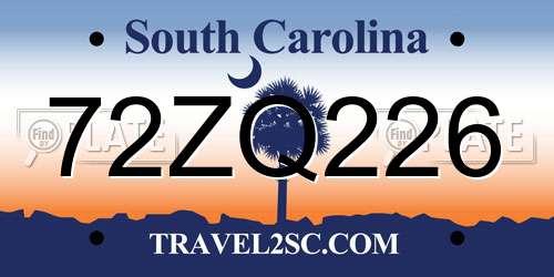 72ZQ226 South Carolina License Plate