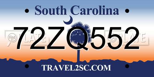 72ZQ552 South Carolina License Plate