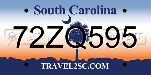 72ZQ595 South Carolina License Plate