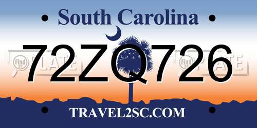 72ZQ726 South Carolina License Plate