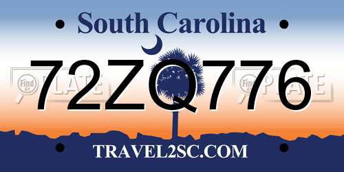 72ZQ776 South Carolina License Plate