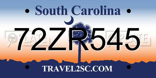 72ZR545 South Carolina License Plate