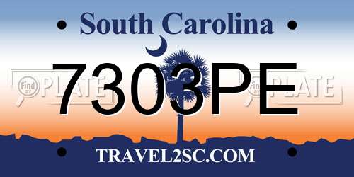 7303PE South Carolina License Plate