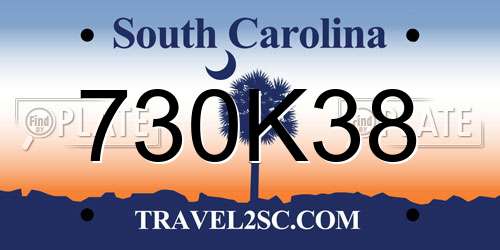 730K38 South Carolina License Plate