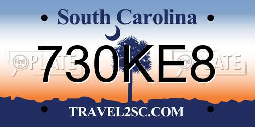 730KE8 South Carolina License Plate