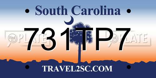 731TP7 South Carolina License Plate