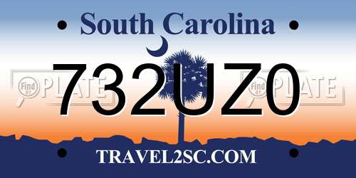 732UZ0 South Carolina License Plate