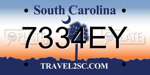 7334EY South Carolina License Plate
