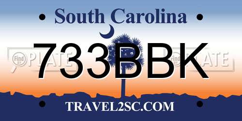 733BBK South Carolina License Plate