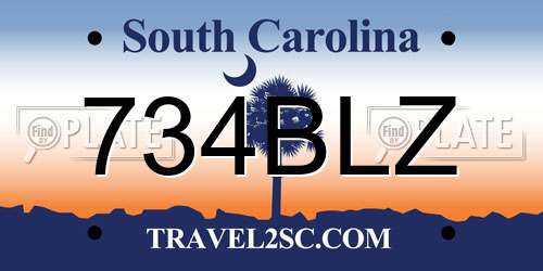 734BLZ South Carolina License Plate