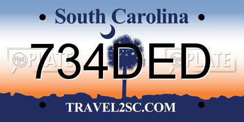 734DED South Carolina License Plate