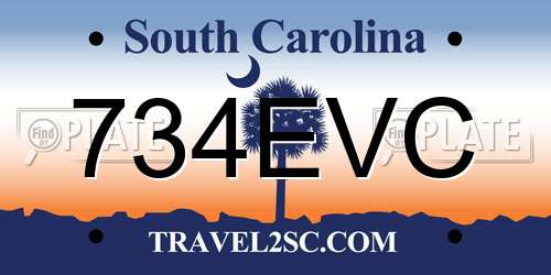 734EVC South Carolina License Plate