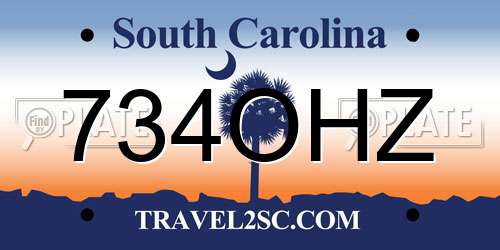 734OHZ South Carolina License Plate