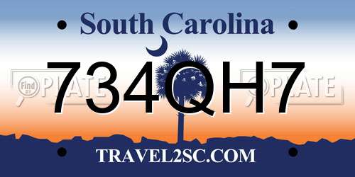 734QH7 South Carolina License Plate