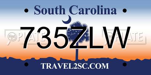 735ZLW South Carolina License Plate