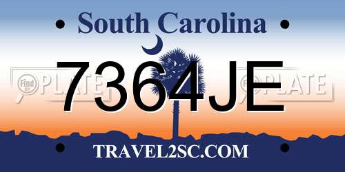 7364JE South Carolina License Plate