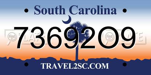 73692O9 South Carolina License Plate
