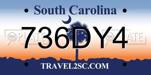 736DY4 South Carolina License Plate