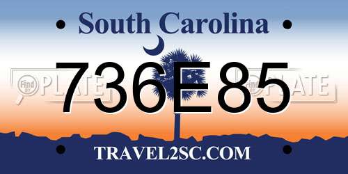 736E85 South Carolina License Plate