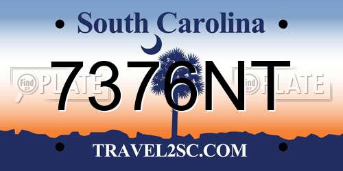 7376NT South Carolina License Plate