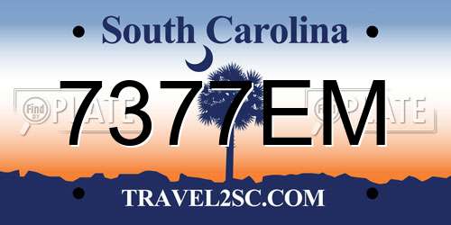 7377EM South Carolina License Plate