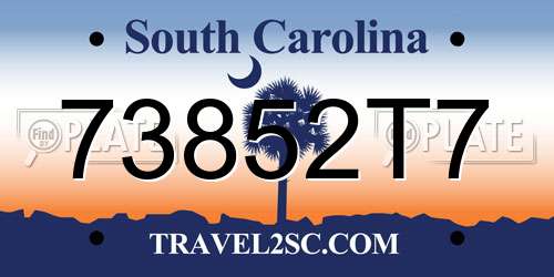 73852T7 South Carolina License Plate