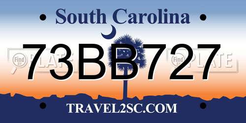 73BB727 South Carolina License Plate