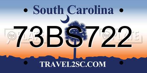 73BS722 South Carolina License Plate