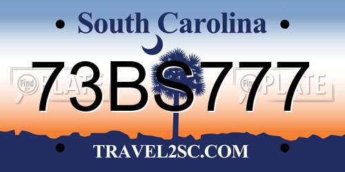 73BS777 South Carolina License Plate