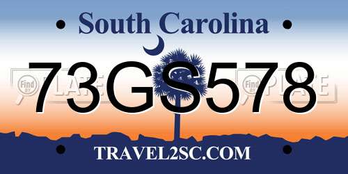 73GS578 South Carolina License Plate